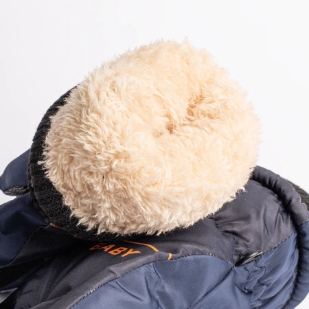 Rękawiczki pięciopalczaste ortalionowe ciepłe grube dziecięce rękawice narciarskie granatowe