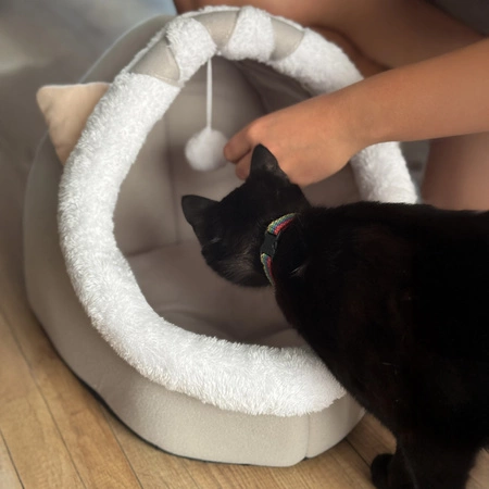 Cat house with a pompom