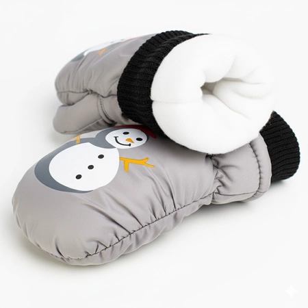 Rękawiczki dziecięce narciarskie zimowe jednopalczaste 12 cm szare