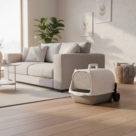 Kuweta składana dla kota kryta toaleta duża zamykana z łopatką