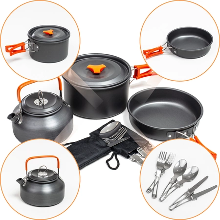 Zestaw garnków naczyń turystycznych na kemping ZG4-01 pomarańczowy