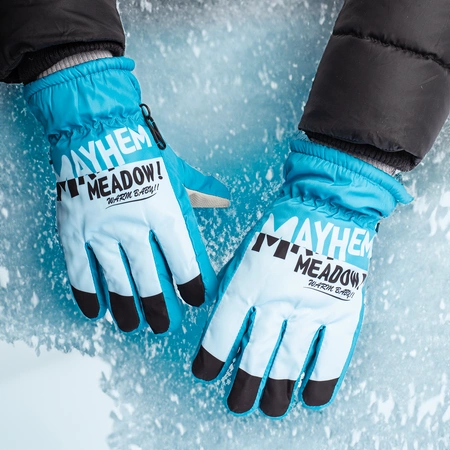 Rękawiczki ortalionowe ciepłe grube dla chłopca rękawice narciarskie błękitne