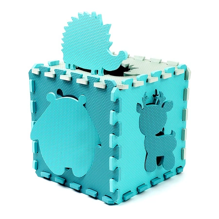 Mata puzzle piankowe edukacyjne dla dzieci 86x86 turkusowo szara