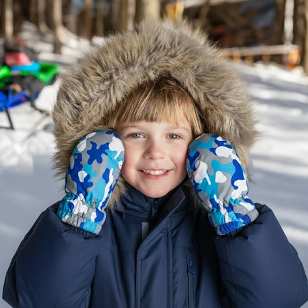Rękawice zimowe dziecięce ciepłe rękawiczki narciarskie na zimę moro niebieskie
