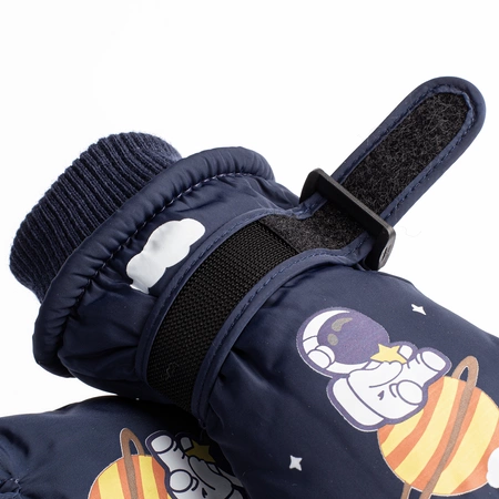 Rękawice ciepłe narciarskie dla dzieci grube zimowe rękawiczki kosmos granatowe