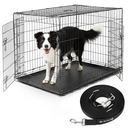 Klatka dla psa metalowa kennelowa + smycz treningowa - praktyczny zestaw