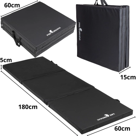 Materac gimnastyczny składany do ćwiczeń 180x60x5 czarny