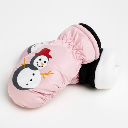 Rękawiczki dziecięce narciarskie zimowe jednopalczaste 12 cm jasnoróżowe