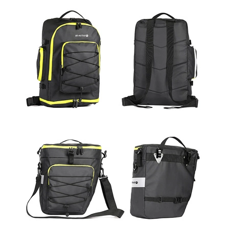 Torba turystyczna 3w1 na rower wielofunkcyjna wodoodporna 65l czarno-zielona TT2