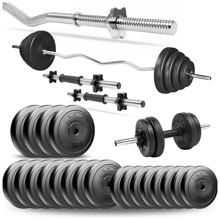 Zestaw do ćwiczeń 55kg - z gryfem łamanym 120 cm, nakładem obciążeń i hantlami