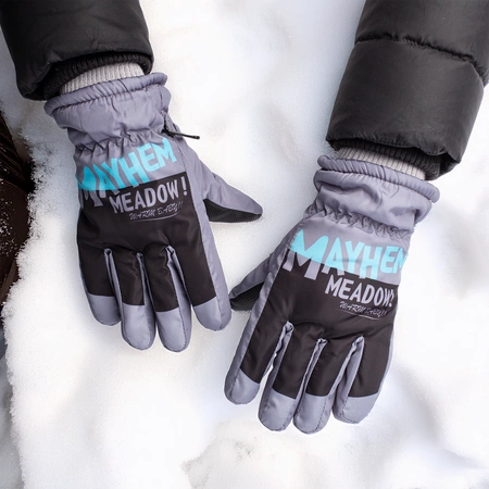 Rękawiczki ortalionowe ciepłe grube dla chłopca rękawice narciarskie szare