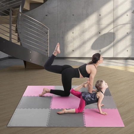 Mata puzzle MP10 pink-grey 9 elementów One fitness