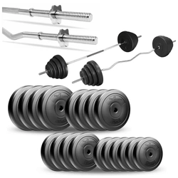 Zestaw do ćwiczeń 90kg - ze sztangą 180 cm, gryfem łamanym 120 cm i nakładem obciążeń bitumicznych