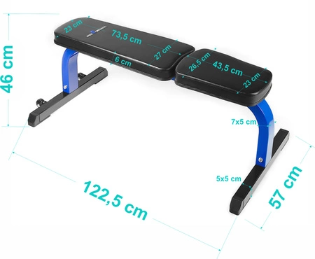 Zestaw do ćwiczeń siłowych 118kg. Siłownia domowa z ławką treningową TB015, stojakami wolnostojącymi, sztangą / gryfem prostym 150 cm, gryfem lekko łamanym 120cm, gryfami do hantli oraz obciążeniem 78 kg