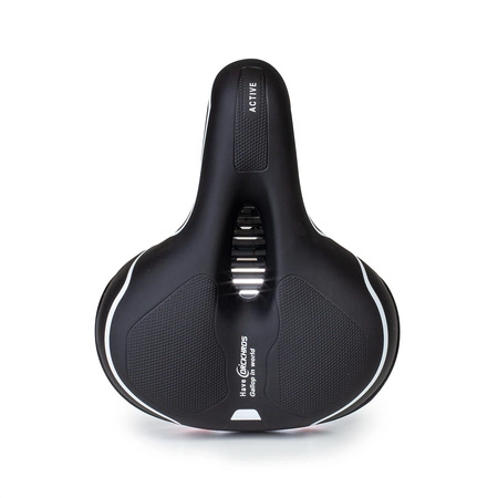 Siodełko rowerowe szerokie amortyzujące z odblaskami RS7 białe