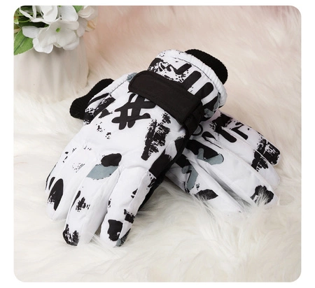 Rękawice narciarskie zimowe na deskę narty rozmiar M dłoń 19 cm biało-czarne