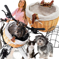 Koszyk wiklinowy na rower kosz transporter na kierownik dla psa kota zwierząt