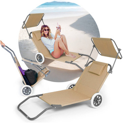 Leżak z daszkiem na kółkach wózek plażowy na plażę beżowy
