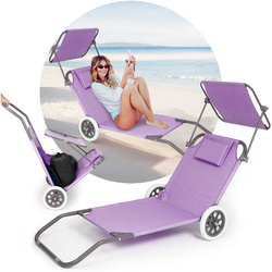 Leżak z daszkiem na kółkach wózek plażowy na plażę fioletowy