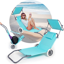 Leżak z daszkiem na kółkach wózek plażowy na plażę miętowy