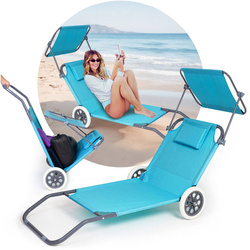 Leżak z daszkiem na kółkach wózek plażowy na plażę niebieski