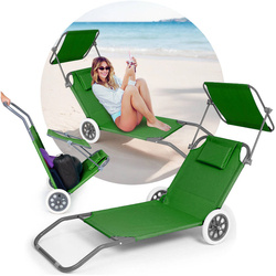Leżak z daszkiem na kółkach wózek plażowy na plażę zielony