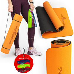 Mata do ćwiczeń fitness yogi 6mm TPE Pretorians czarno-pomarańczowy