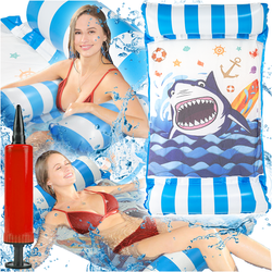 Materac dmuchany do pływania plażowy z siatką niebieski rekin