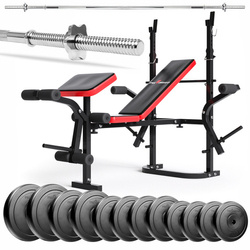 Zestaw do ćwiczeń 75kg z ławką treningową PH 2132 sztangą prostą 180 cm i obciążeniem 45 kg