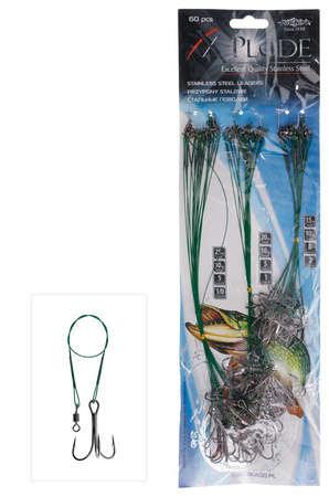 PRZYPON STALOWY - Z KRĘTLIKIEM I KOTWICĄ 15/20/25cm/10kg - ZIELONY - op.60szt.