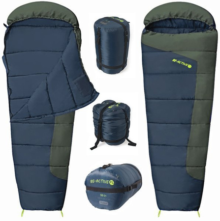 Śpiwór turystyczny typu mumia SB-01 granatowo - zielony (khaki)