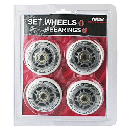 ZESTAW KÓŁKA I ŁOŻYSKA PU 76x24 82A BIAŁE (4 szt.) + ABEC-7 (8 szt.) NILS EXTREME