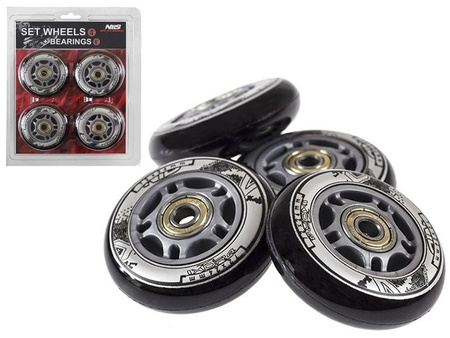 ZESTAW KÓŁKA I ŁOŻYSKA PU 90x24 82A CZARNE (4 szt.) + ABEC-9 CHROME (8 szt.) NILS EXTREME