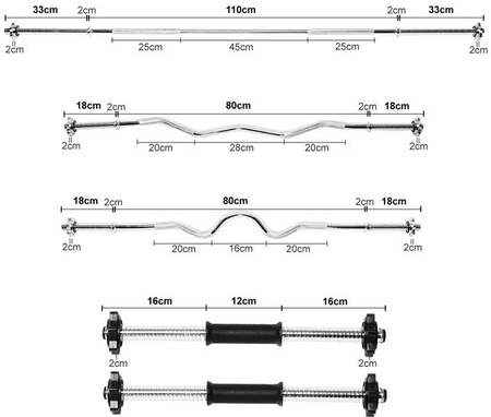 Zestaw do ćwiczeń 147kg z ławką treningową MARBO MH-L115, oddzielnymi stojakami, sztangą 180 cm, gryfem 120 cm łamanym, zestawem obciążeń i hantlami