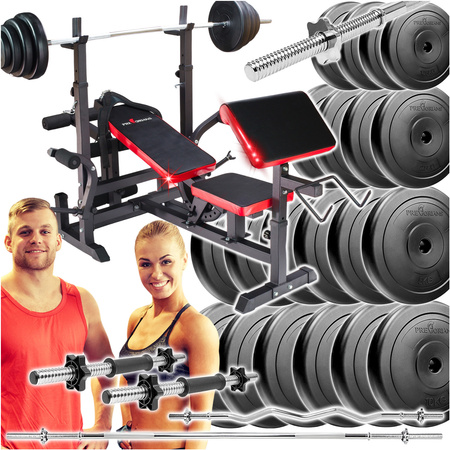 Zestaw do ćwiczeń 160kg z ławką treningową PH 20C - ławka, sztanga, gryf łamany, obciążenia, hantle