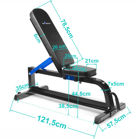 Zestaw do ćwiczeń siłowych 120kg - ławka, stojaki regulowane, sztanga / gryf olimpijski 220cm, obciążenie bumper