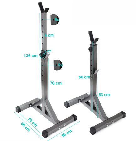 Zestaw do ćwiczeń siłowych 120kg - ławka, stojaki regulowane, sztanga / gryf olimpijski 220cm, obciążenie bumper