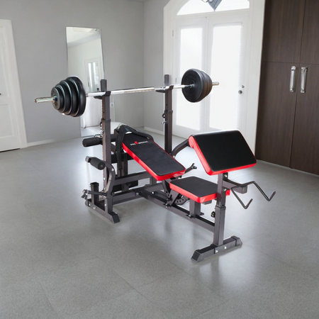 Zestaw do ćwiczeń żeliwny 195kg z ławką treningową PH 20C - ławka, sztanga, gryf łamany, obciążenia żeliwne , hantle