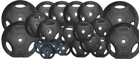 Zestaw obciążeń 90kg - obciążenia 4x 10kg, 6x 5kg, 6x 2.5kg, 4x 1.25kg 31mm