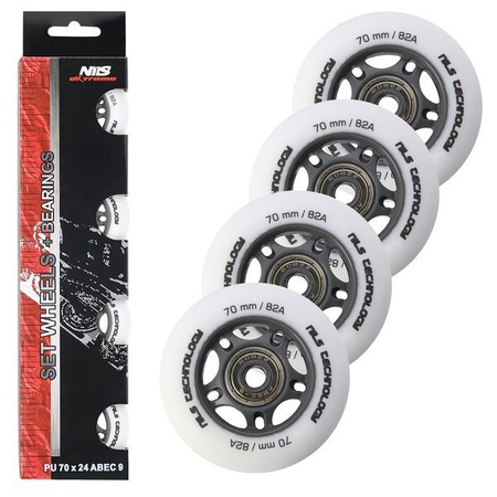 Zestaw pu 70x24 82a białe matowe (4 szt.)+ łożyska abec-9 (8 szt.) nils extreme